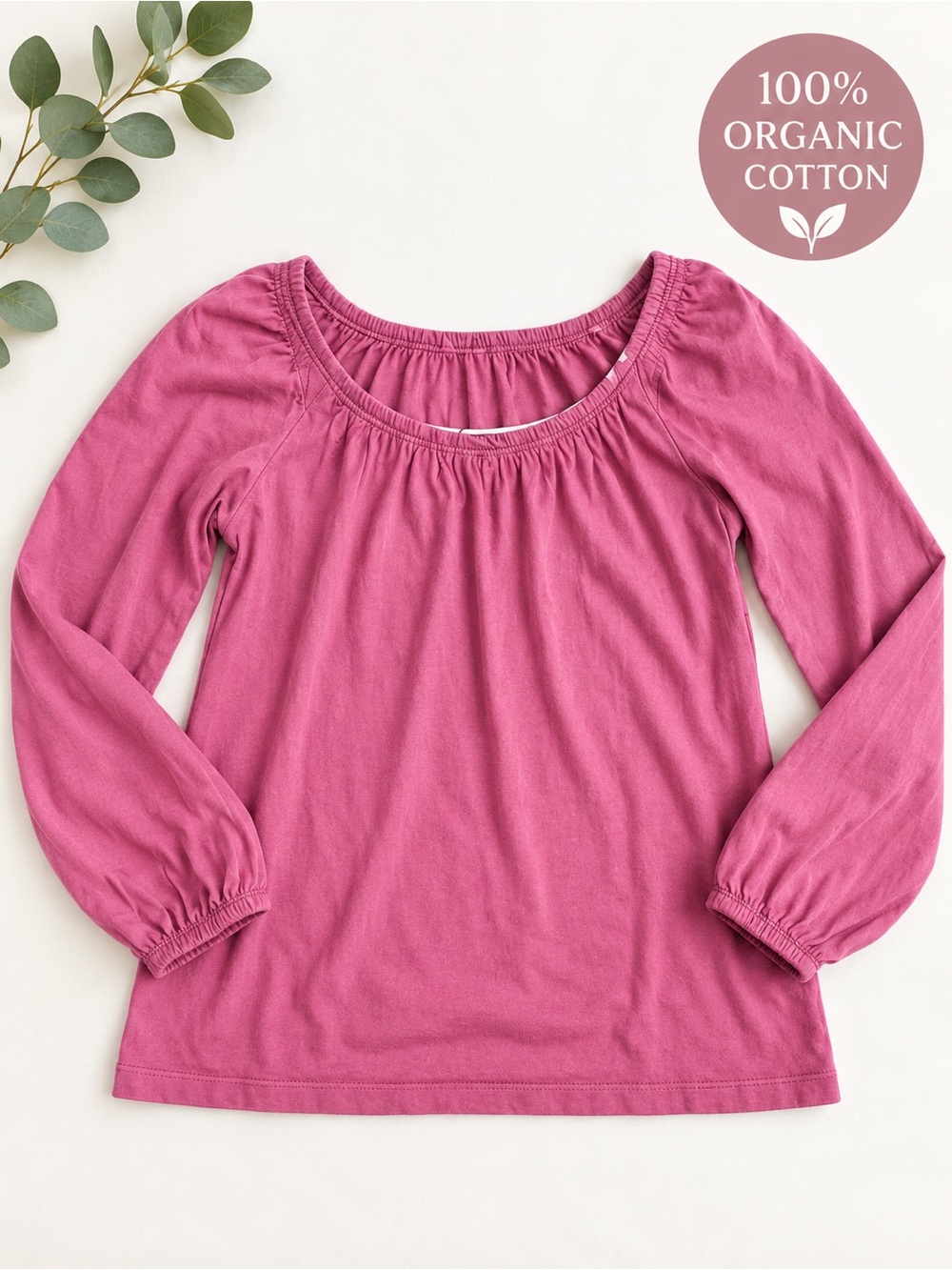 Trinity 100% Organic Cotton Mauve Peasant Blouse Top Size S Made in USA
